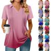 Womens Short Sleeve T Shirts Pleated V Neck Printing Tee Collared Summer Tops Fashion Business Casual Work