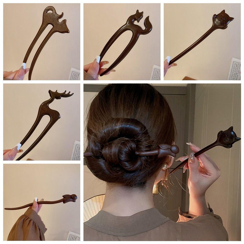 Деревянная палочка для волос из кошачьей шерсти, изысканная шпилька в китайском стиле, аксессуары для волос для девочек