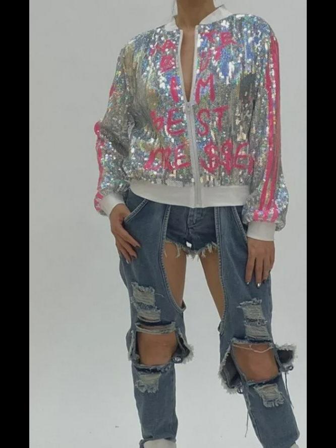 Бейсбольная куртка с пайетками в европейском и американском стиле 2024 года