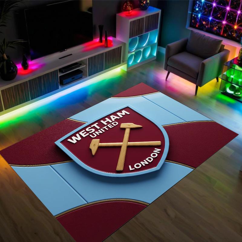 West Ham United Football Design Crystal Velvet Carpet Cozy Non?Slip Printed Rug For Bedroom Living Room Entrance