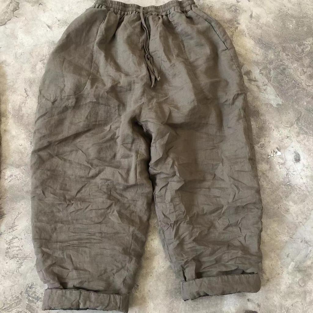 Johnature Women Vintage Winter Pants Solid Color Warm Elastic Waist Trouser Loose Women Straight Pants