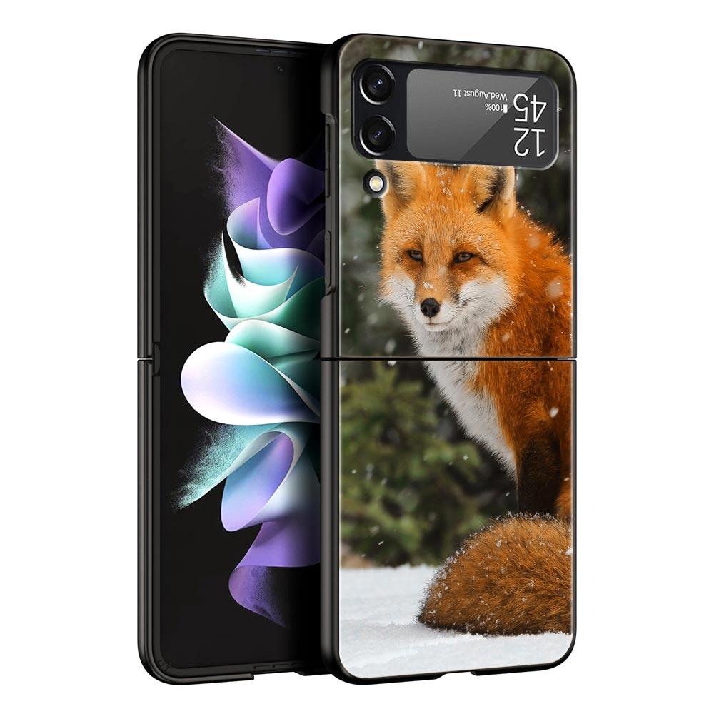 Милый подарочный чехол для телефона с красной лисой для Samsung Galaxy Z Flip 3 4 5, черный складной чехол для мобильного телефона, жесткий защитный чехол для ПК