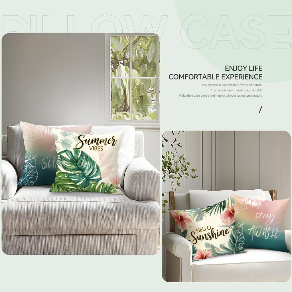 4pcs/setGreen and Pink Hawaiian Theme Cushions Pillowcase Polyester Cushion Cover Throw Pillow Pillowcover Home Car Sofa Decor