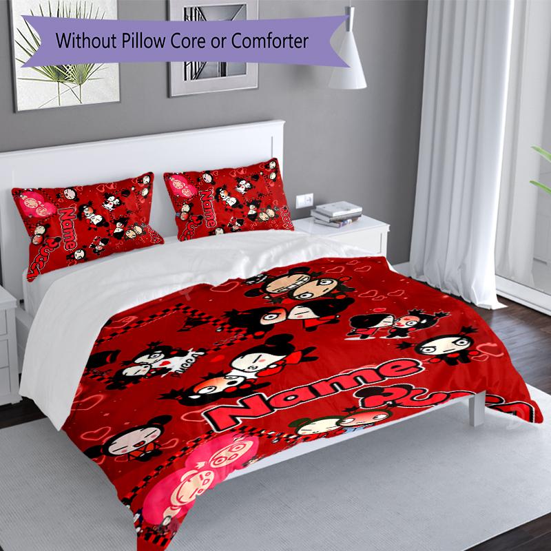 3pcs Custom Name Pucca Bedding Set,Includes 1 Duvet Cover and 2 Pillowcases,All-season Bedroom Decor