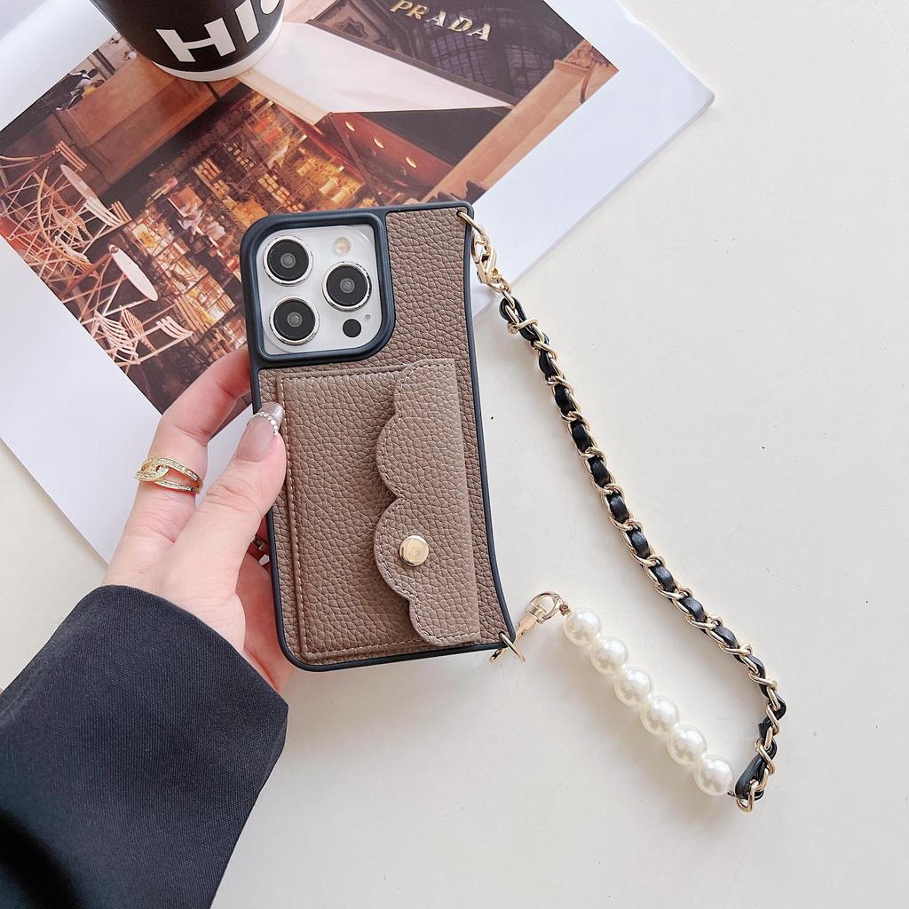 Чехол-ремешок через плечо для iPhone 15/16 Pro Max с отделением для карт и защитой от падений из кожи