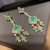 CMM Ethnic Light Green Cubic Zirconia Long Chandelier Tassel Drop Earring