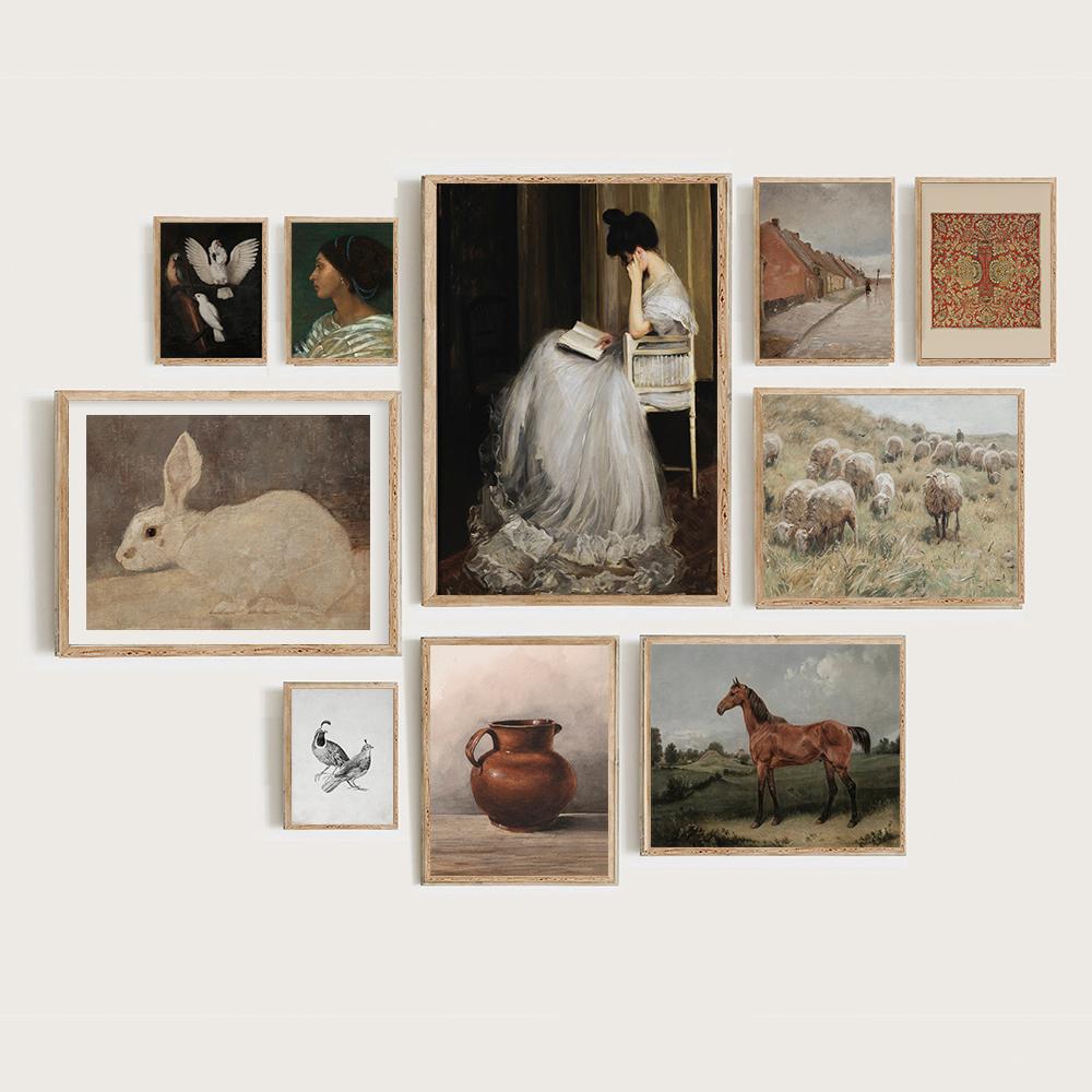 Vintage Reading Woman Portrait Wall Art Antique Retro Canvas Painting Decoration Picture For Living Room Home Wall Poster Art