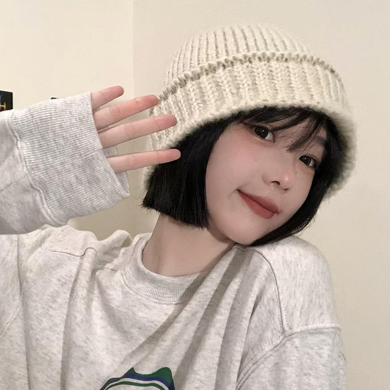 Hat for Women Fisherman Knitted Wool Hat In Autumn and Winter Versatile Big Head Circumference Blue Loose Trendy Korean Style Face Small