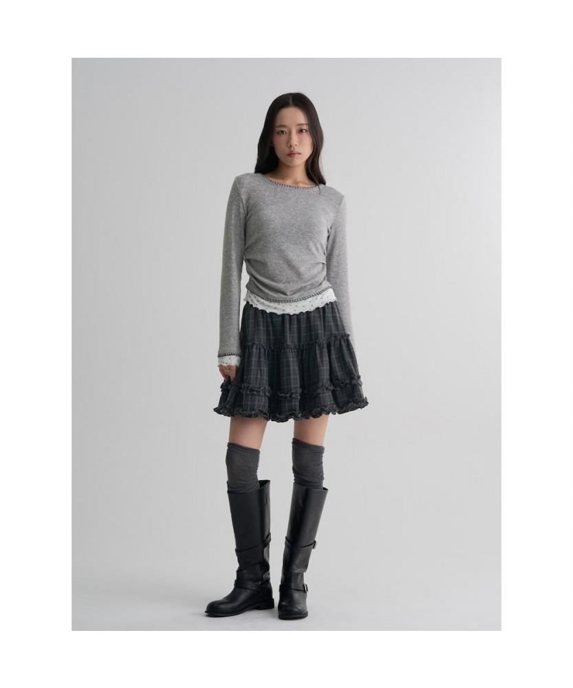 8SECONDS Check Frill Skirt Ash