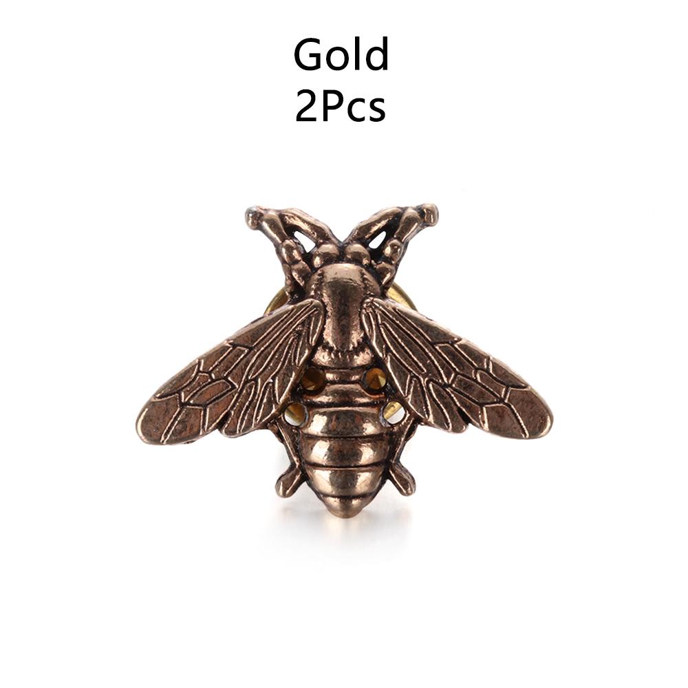 1Pair Vintage Gold Silver Color Retro Bee Brooches Men Women Metal Suit Collar Pins