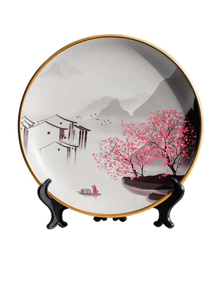 Hanging Dish Ceramic Painted New Chinese Desktop Study Wine Cabinet Ornaments Home Living Room Creative Wall Hanging Decoration