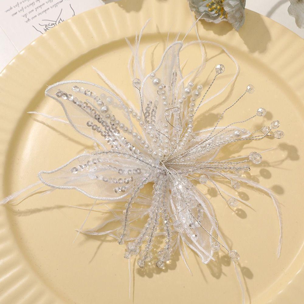 Перо Жемчуг 3D Цветок из Органзы Нашивка Скрученная Проволока Кристальный Цветок DIY Наклейки для Шитья Ручная Работа Ручная Работа Заплатка с Заклепками