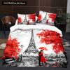 Пододеяльник с изображением цветов Эйфелевой башни King Queen Знаменитая архитектура Парижа Комплект постельного белья для женщин Романтический полиэстеровый пододеяльник