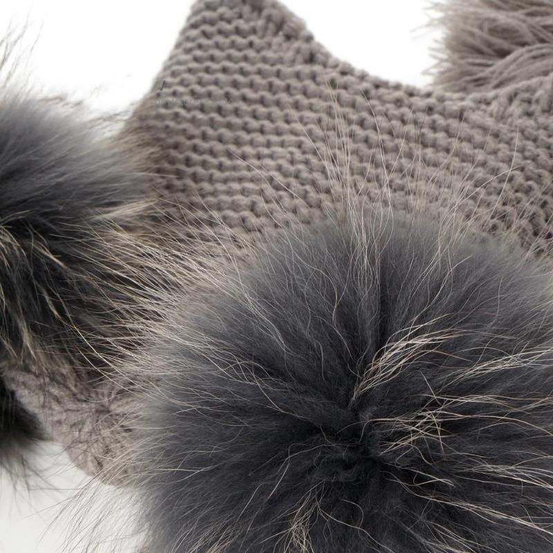 New Autumn Winter Baby Beanie 22 CM Real Fur Pompoms Warm Sleep Wool Cap Kids Clothing Accessories H