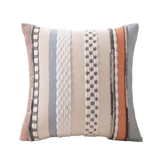 Boho Chenille Tufted Throw Pillow Cover Farmhouse Striped Decorative Cushion Case Square Pillowcase for Living Room Sofa Bed Couch Decor