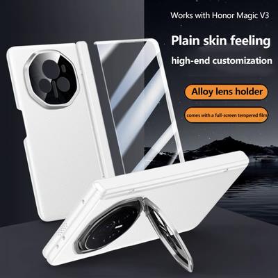 Чехол для телефона из искусственной кожи Skin Feel для Honor Magic V3, противоударный, шарнирный, складной, металлический, с подставкой для объектива и закаленным стеклом, противоударный, держатель
