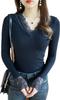 GIVEK Knitted Long Sleeve Elegant Lace Stretch Top for Women's Fleece-Lined Sweater, V-Neck, Pullover, Fall/Winter (Free Size, Black)