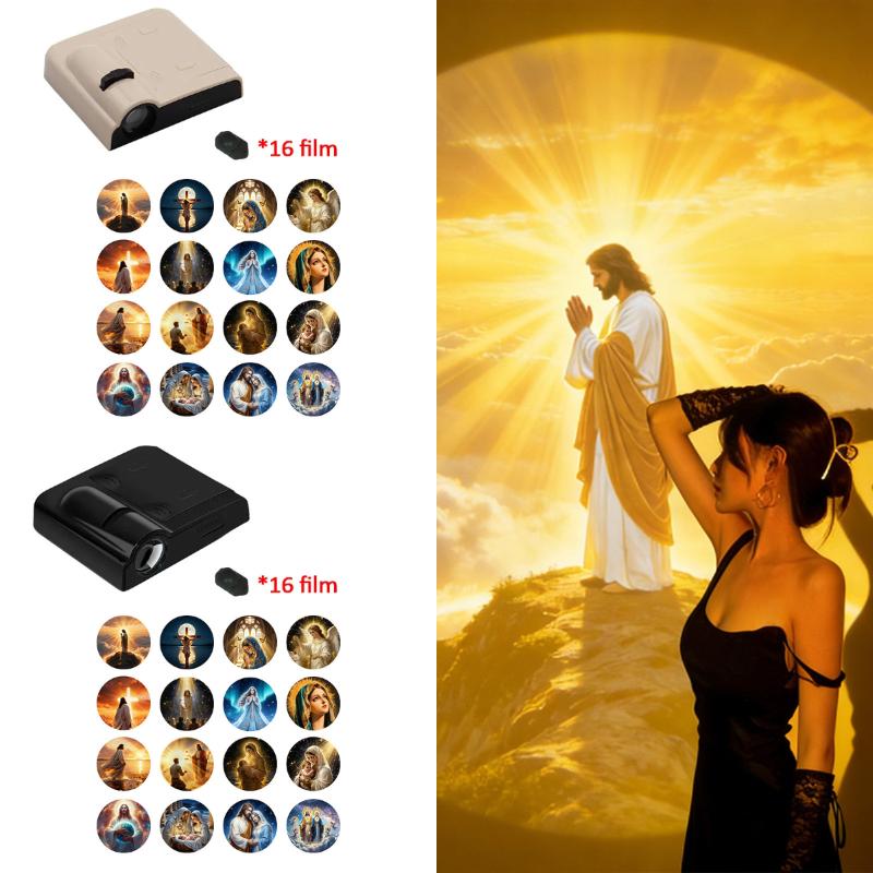 1 Lamp + 16 Pictures Christ Church Mary Projection Lamp LED Projector Religious Atmosphere Light Gift For Home Decoration