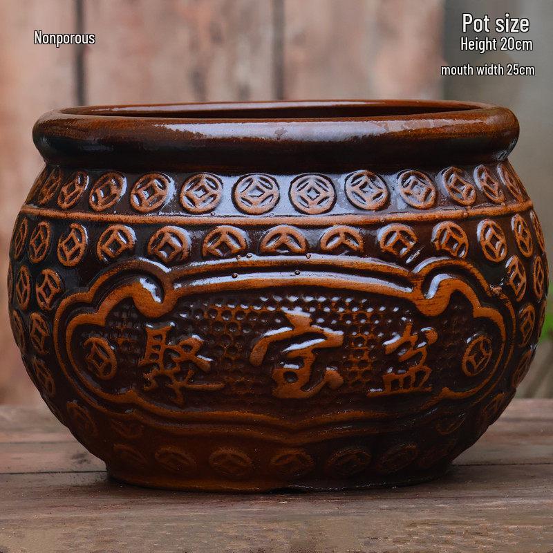 Retro Hydroponic Ceramic Flower Pot with Water Circulation, Courtyard Fish Tank, and Decorative Flowing Water Ornaments.