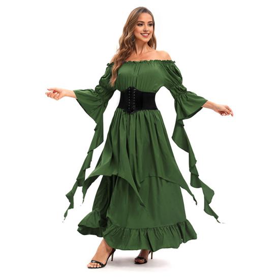 Платье на Хэллоуин, винтажное ренессансное, средневековое, викторианское, пиратское платье, бальное платье для выпускного вечера, с открытыми плечами и рукавами-колокольчиками, с рюшами
