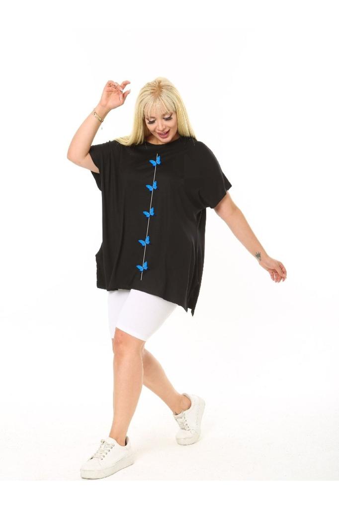 Женская стильная футболка большого размера, трикотажная вискозная футболка большого размера, черная футболка Salas с принтом