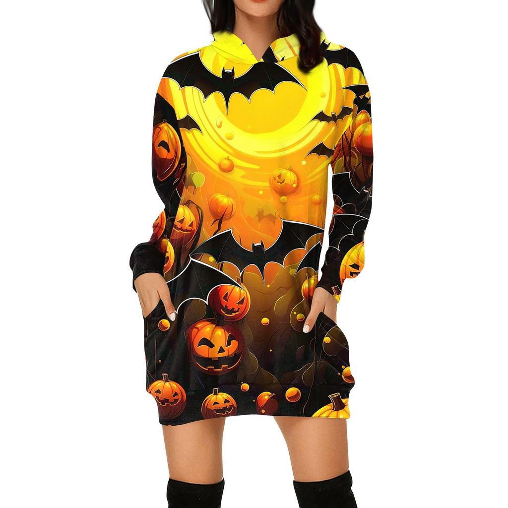 Women's Fashion Loose Casual Pocket Long Sleeve Hoodie Printed Sweatshirt Top