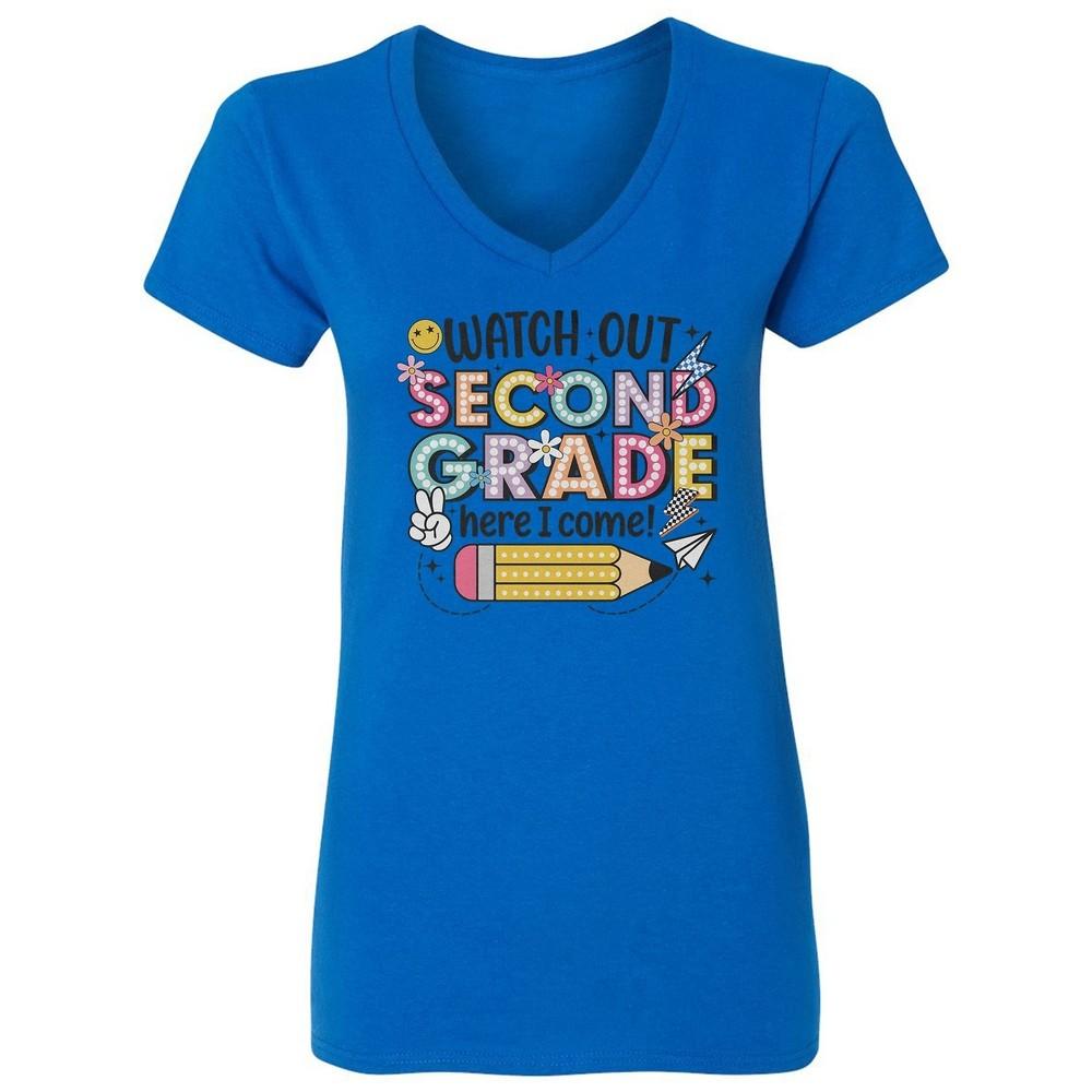 Second Grade Here I Come - Back to School Fun Graphic Ladies' V-Neck Tshirt Unisex T-Shirt