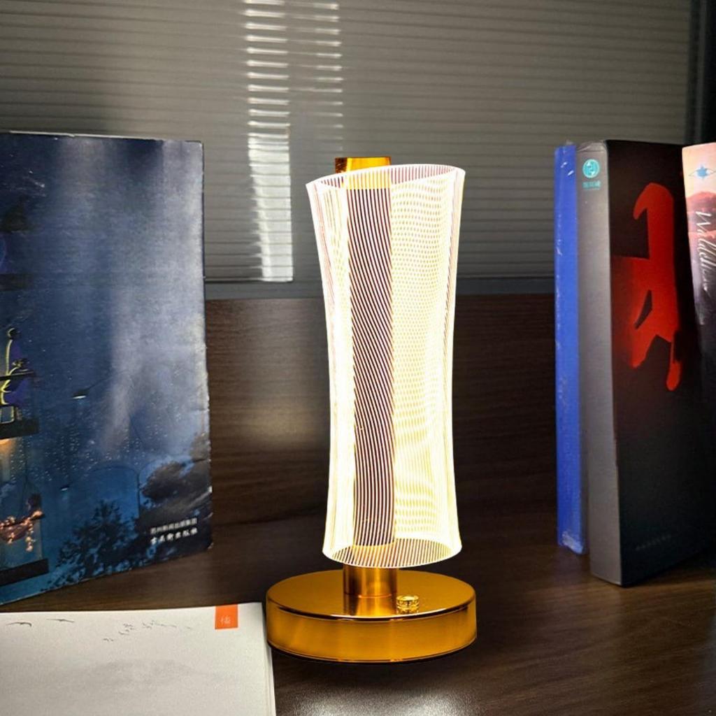 3D Acrylic LED Night Lamp with Gold Base – Starry Sky Waist Design 2, Touch Control Cordless Decorative Table Light for Bedroom, Living Room