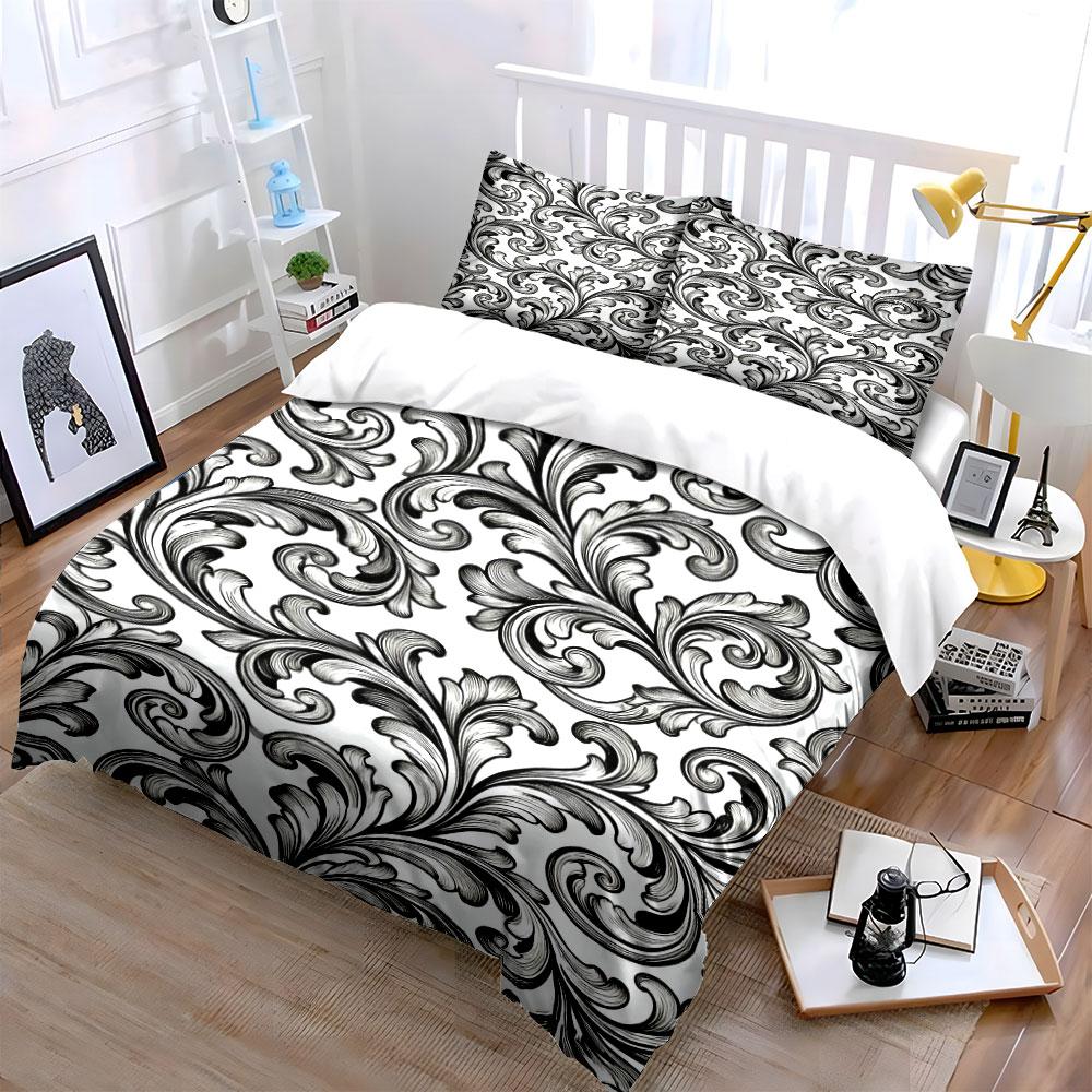 Black swirling floral patterns. Bedding sets Duvet cover sets Duvet covers Pillowcases(1 * Duvet Cover 2 * Pillowcases without duvet insert)