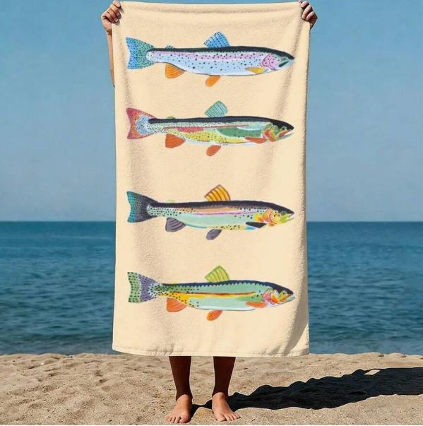 1 Piece Of Blue Design Beach Towel With Fish Pattern Pattern Is Very Beach Swimming Pool Travel Camping Yoga Sun Drying Towel