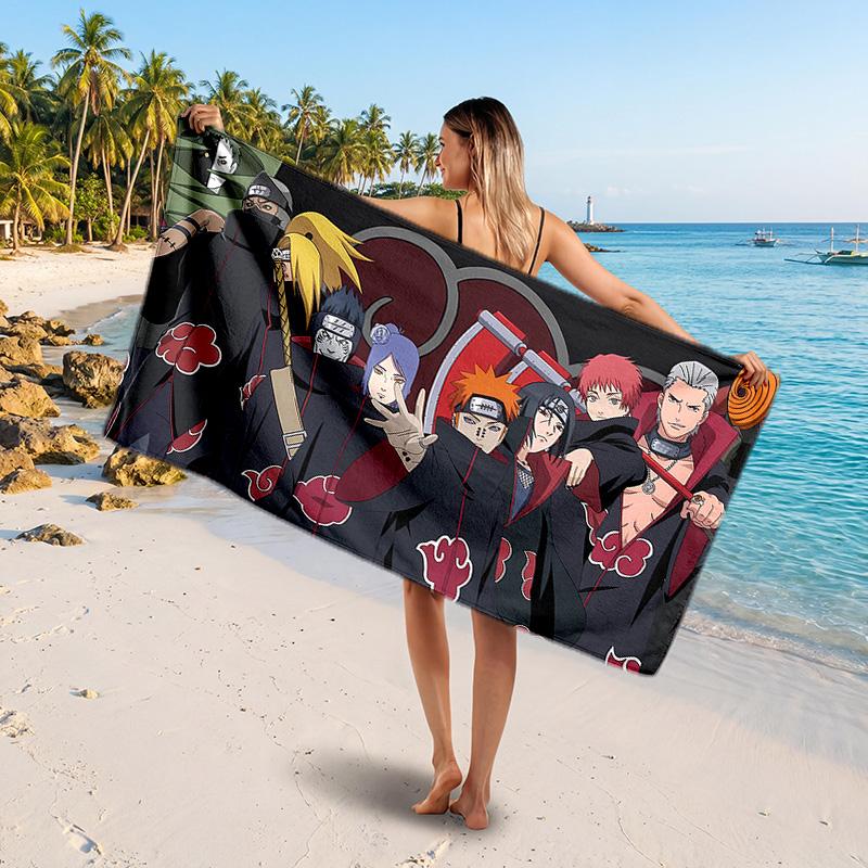Naruto Printed Swim Towel, Portable Water Absorbent Towel for Beach Camping Daily Bathroom Use