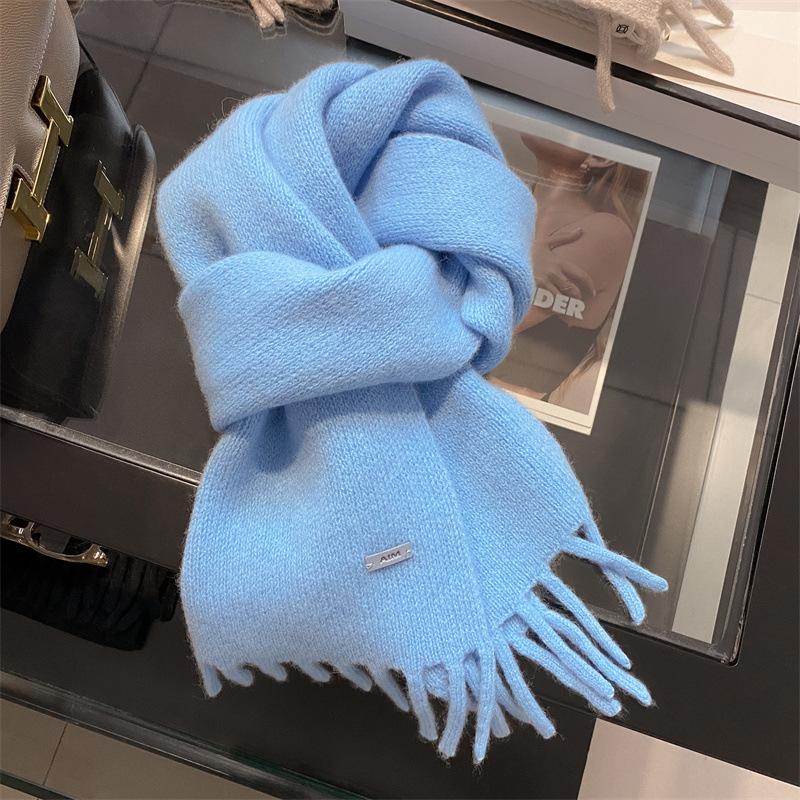 Pure Wool Scarf Women's Winter High End Tassel Warm Short Small Scarf
