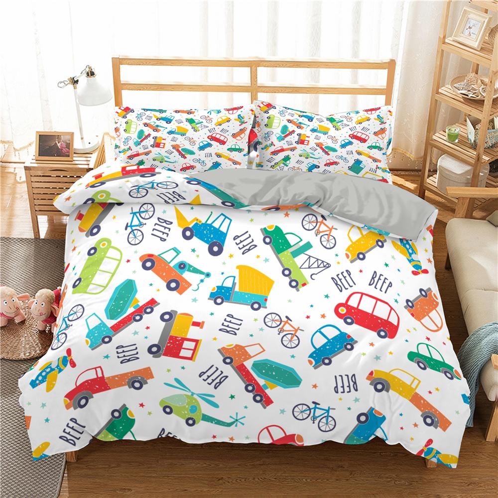 Cartoon Train Bedding Sets 2/3Pcs Duvet Cover Toy Car Truck Soft Quilt Cover Single Queen King Size Polyester Comforter Cover