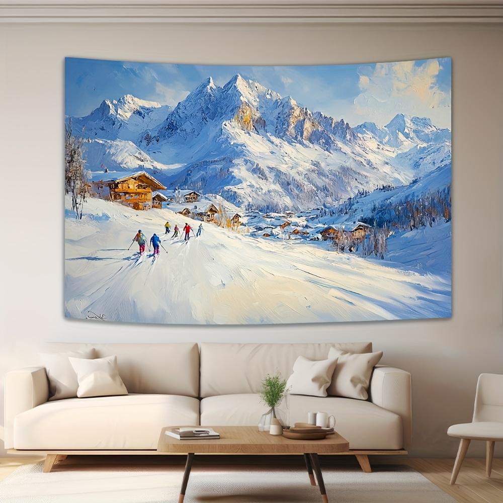 Winter skiing scene Digital printing polyester wall hanging tapestry decorative Living room bedrooms Office background gift