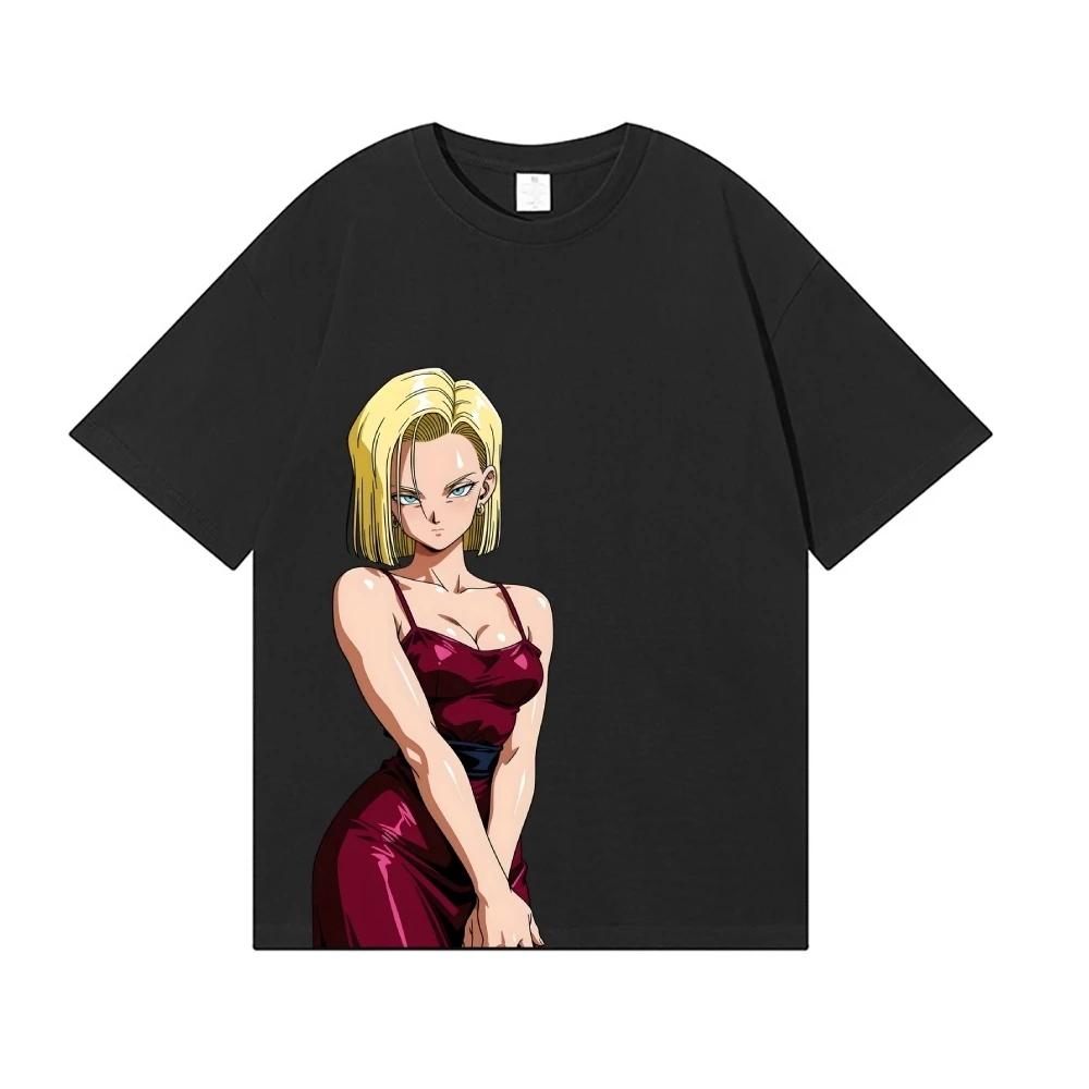 Dragon Ball Android 18 Классическая футболка в японском стиле Высококачественная уличная одежда Мужская одежда Женская одежда 2026 Лето Новая футболка