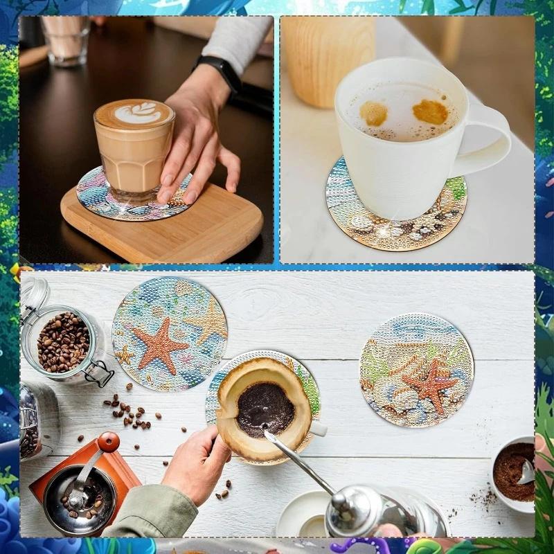 8 шт./набор подставок с алмазной росписью и рисунком океана, подставки для самостоятельного изготовления с держателем, подходят для начинающих и взрослых, товары для творчества и рукоделия, подарки