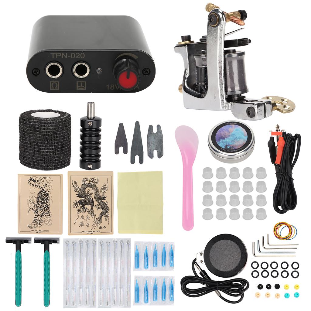 Complete Tattoo Machine Kit Professional Tattoo Shader Machine Kit Power Supply Foot Pedal Cream