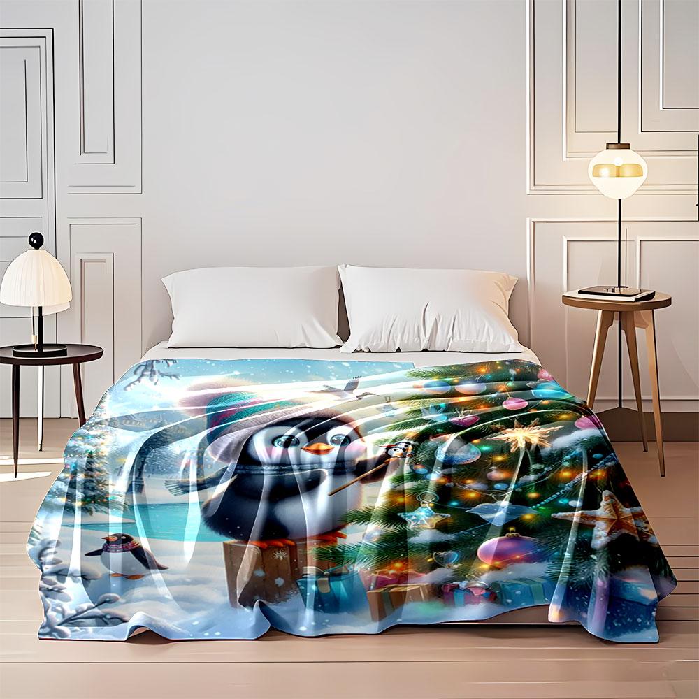 Penguin Decorating Christmas Tree print blanket soft and cozy perfect for the living room bed sofa or a nap,gift
