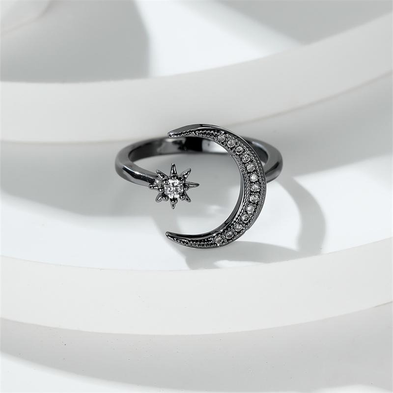 Boho Minimalist Blue Stone Female Stacking Star Moon Rings For Women Gold Color White Crystal Opening Ring Wedding Bands Gifts