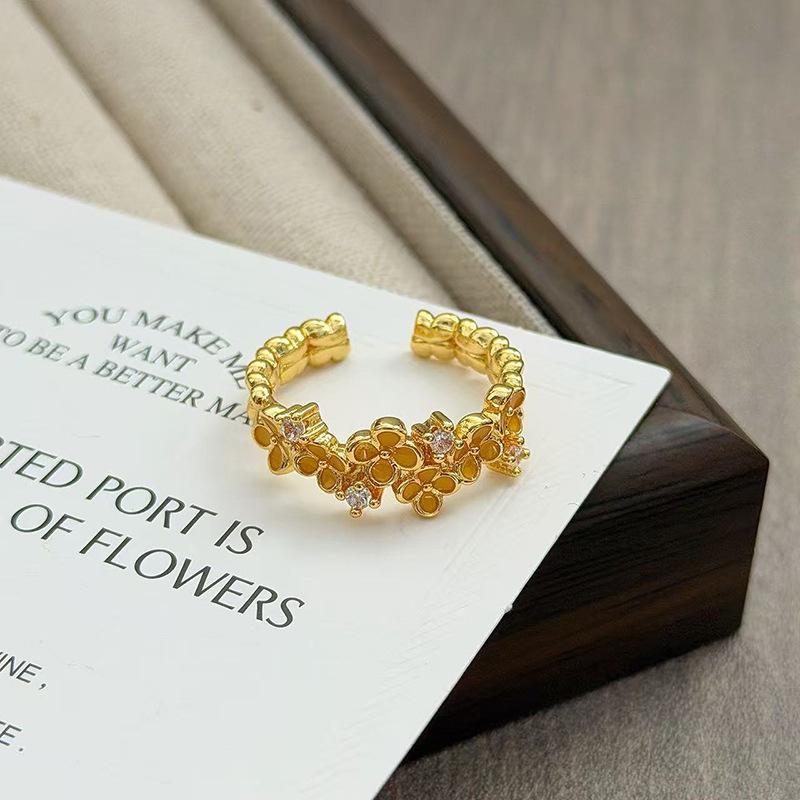 Hundred Flowers Bloom Medieval Vintage Retro Flower Opening Ring Light Luxury Niche High-End Accessories Women