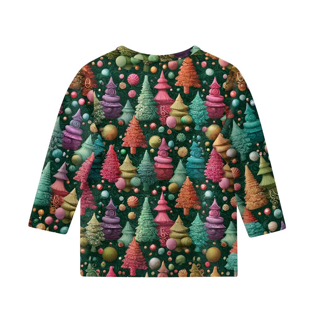 Детские топы с рукавом 3/4, повседневная футболка с рождественским принтом, пуловер с круглым вырезом