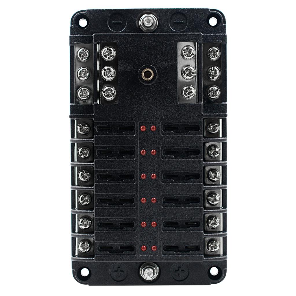 Automotive Marine Boat Fuse Block Waterproof 12 Way with 12 Ground Negative Busbar [100 Amp Max] [ATC/ATO Fuses] [LED Indicator] for Car RV Golf Cart