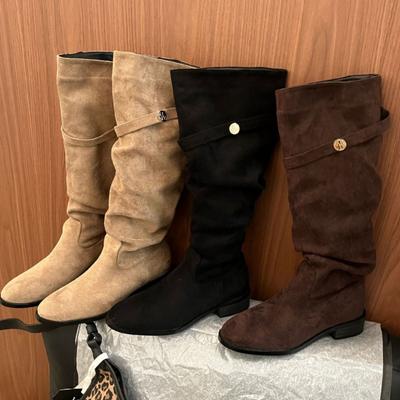 2025 толстый каблук ретро бархатные коричневые рыцарские сапоги французские тонкие ботфорты осень и зима женские сапоги до колена дети