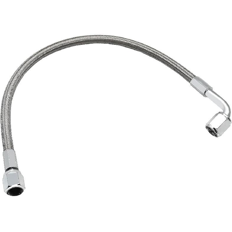 551871 4AN Turbo Oil Feed Line 12" Length Stainless Steel Braided AN4 90 Degree End Straight Hose End 4AN Pressure Stainless Remote Turbocharger Oil