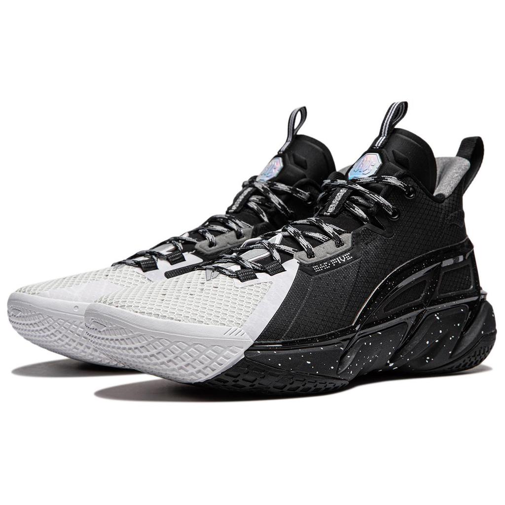Li Ning BadFive 4 Амортизирующие износостойкие дышащие кроссовки для баскетбола средней высоты мужские Черно-белые ABFU015-5