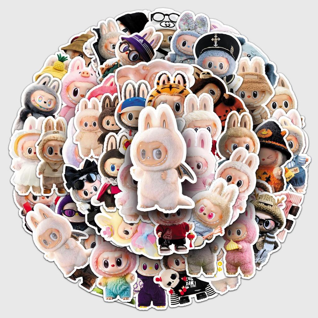 50 наклеек с куклой Лабубу: Водонепроницаемые декоративные наклейки для блокнотов и термокружек