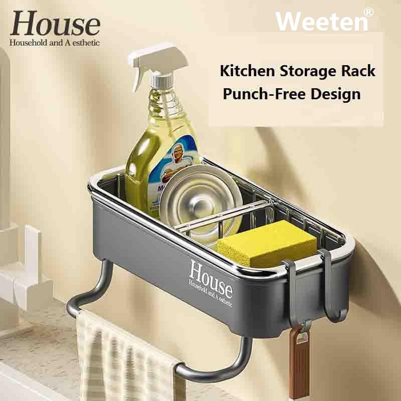 Кухонный стеллаж для хранения, органайзер, держатель для губки, дренажная корзина, крючки для полотенец из нержавеющей стали