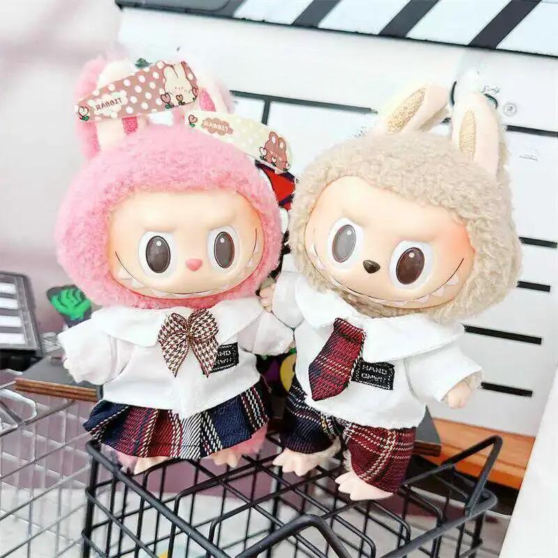 Милая 17 см мини плюшевая кукла одежда наряд аксессуары для куклы Labubu Idol кожаная куртка одежда детская коллекция подарок
