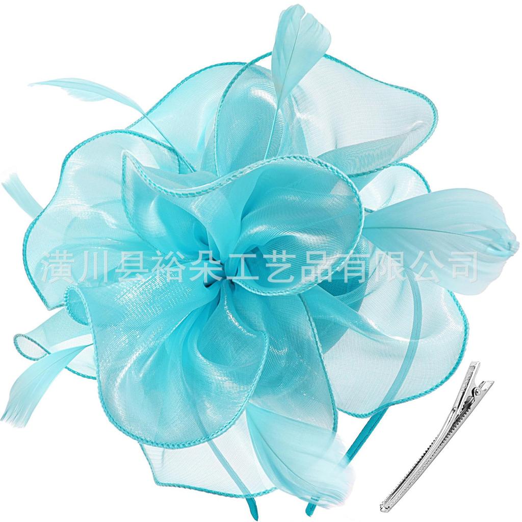 Cross-hot selling organza feather head flower bridal wedding hair accessories European and American Jockey Club headgear headband hairpin dual use
