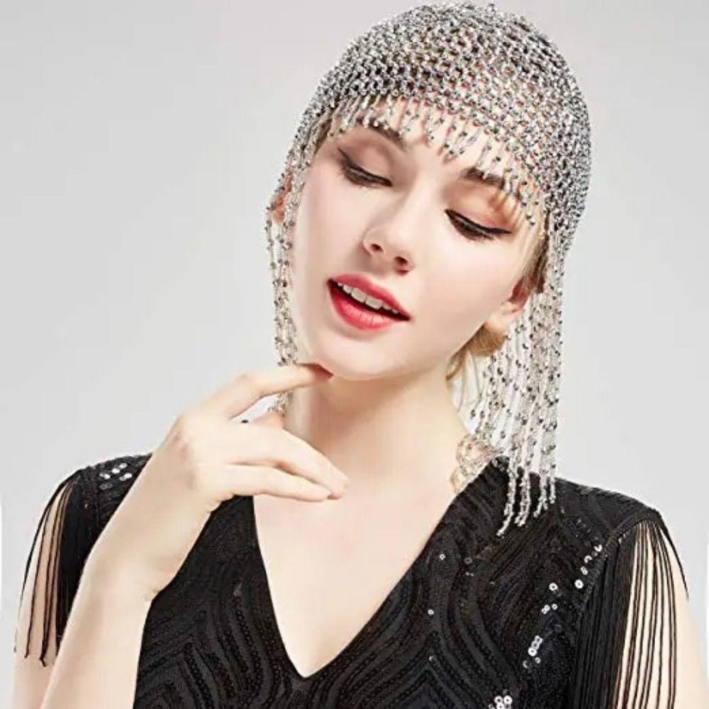 Shiny Beaded Hat Handmade Head Chain Exotic Headband Party